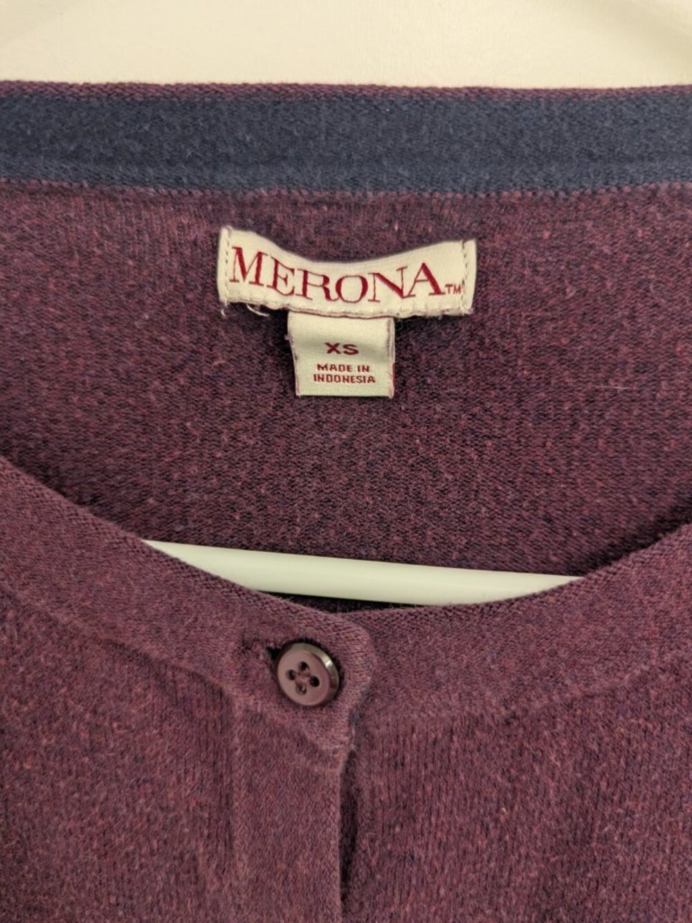Purple Plum Cotton Long Sleeve Cardigan Merona XS With Spare Button - Picture 2 of 5